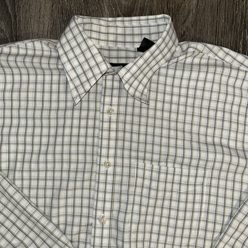 Van Heusen Men’s L 16-16.5 Green And Blue Checked Long Sleeve Shirt